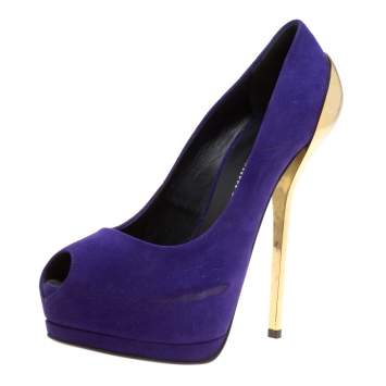 Pre Owned Giuseppe Zanotti Purple Suede Peep Toe Platform Pumps Size 38.5