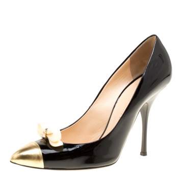 Pre Owned Giuseppe Zanotti Black Patent Leather Bow Embellished Cap Toe Pumps Size 40