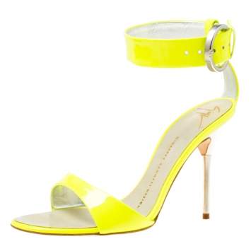 Pre Owned Giuseppe Zanotti Fluorescent Green Patent Leather Ankle Strap Open Toe Sandals Size 36