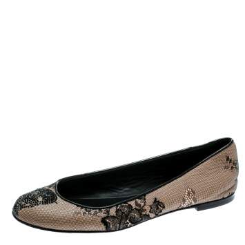 Pre Owned Giuseppe Zanotti Black Mesh and Crystal Embellished Ballet Flats Size 38