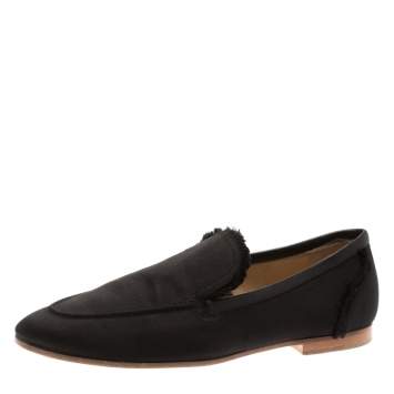 Pre Owned Giuseppe Zanotti Black Satin Salmon Loafers Size 36