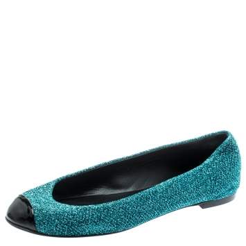 Pre Owned Giuseppe Zanotti Blue Lurex Fabric And Patent Leather Cap Toe Ballet Flats Size 36