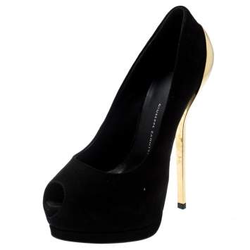 Pre Owned Giuseppe Zanotti Black Suede Sharon Peep Toe Platform Pumps Size 37