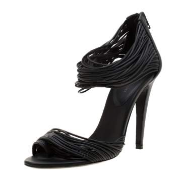 Pre Owned Bottega Veneta Black Leather Strappy Sandals Size 40
