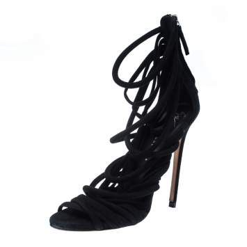 Pre Owned Giuseppe Zanotti Black Suede Runway Strappy Sandals Size 40