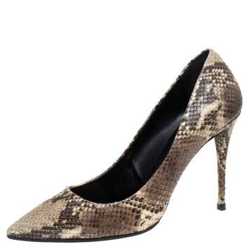 Pre Owned Giuseppe Zanotti Brown/Beige Python Embossed Leather Pointed Toe Pumps Size 39
