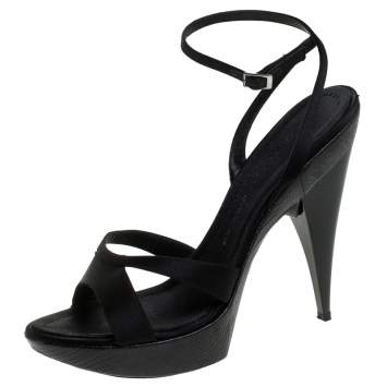Pre Owned Giuseppe Zanotti Black Satin Platform Ankle Strap Sandals Size 40.5