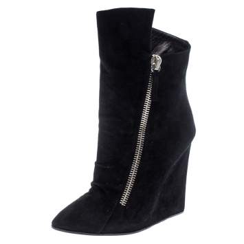 Pre Owned Giuseppe Zanotti Black Suede Wedge Ankle Boots Size 37.5