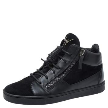 Pre Owned Giuseppe Zanotti Black Suede And Leather High Top Sneakers Size 37