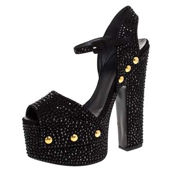 مملوكة مسبقًا Giuseppe Zanotti Black Crystal Embellished Suede Betty Platform Sandals Size 40