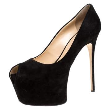 Pre Owned Giuseppe Zanotti Black Suede Liza Peep Toe Platform Pumps Size 39