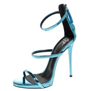 Pre Owned Giuseppe Zanotti Metallic Blue Patent Leather Coline Sandals Size 37