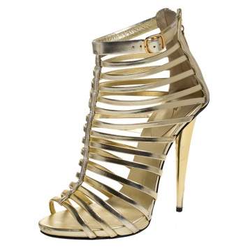Pre Owned Giuseppe Zanotti Metallic Gold Leather Gladiator Sandals Size 38