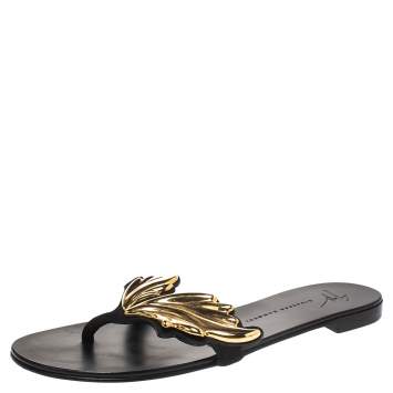 Pre Owned Giuseppe Zanotti Black Suede Angel Wing Thong Sandals Size 37