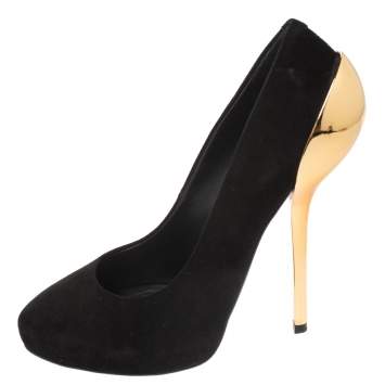 Pre Owned Giuseppe Zanotti Black Suede Peep Toe Platform Pumps Size 38