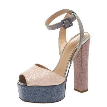 Pre Owned Giuseppe Zanotti Multicolor Glitter Betty Peep Toe Platform Sandals Size 36.5