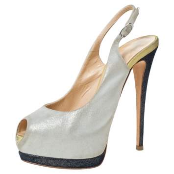Pre Owned Guiseppe Zannotti Tri Color Nubuck Peep Toe Slingback Platform Sandals Size 36.5