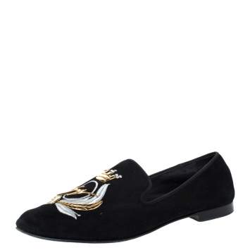 Pre Owned Giuseppe Zanotti Black Suede Crystal Embellished Smoking Slippers Size 42