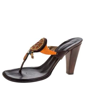 Pre Owned Giuseppe Zanotti Multicolor Leather and Python Crystal Embellished Vintage Slide Sandals Size 39