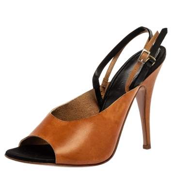 Pre Owned Giuseppe Zanotti For Vionnet Tan And Black Leather Slingback Sandals Size 37