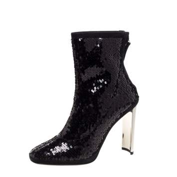 Pre Owned Giuseppe Zanotti Black Sequin And Suede Trims Ankle Boots Size 38.5