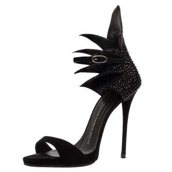 Pre Owned Giuseppe Zanotti Black Suede Coline Embellished Open Toe Sandals Size 38