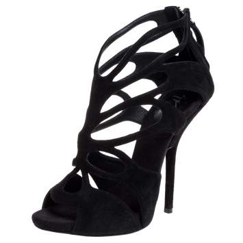 Pre Owned Giuseppe Zanotti Black Suede Butterfly Cutout Sandals Size 37