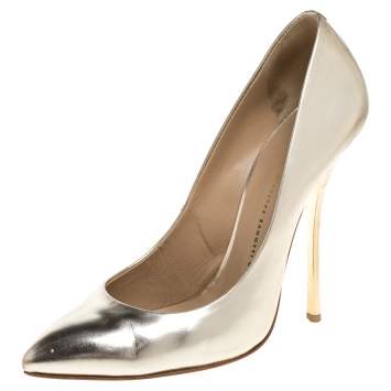 Pre Owned Giuseppe Zanotti Gold Patent Leather Pointed Toe Pumps Size 40