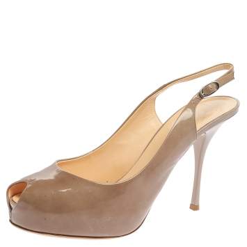 Pre Owned Giuseppe Zanotti  Beige Patent Leather Slingback Peep Toe Platform Sandals Size 41