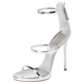 Pre Owned Giuseppe Zanotti Silver Patent Leather Harmony  Sandals Size 39