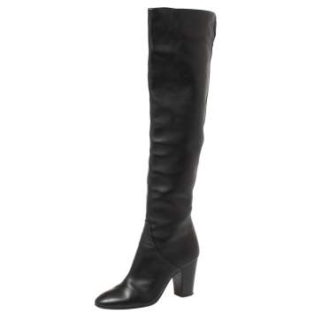 Pre Owned Giuseppe Zanotti Black Leather Knee Length Block Heel Boots Size 37