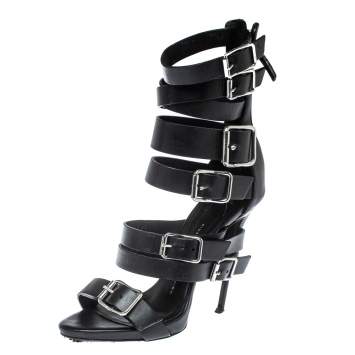 Pre Owned Giuseppe Zanotti Black Leather Gladiator Sandals Size 38