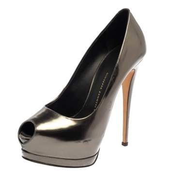 Pre Owned Giuseppe Zanotti Metallic Leather Platform Pumps Size 37