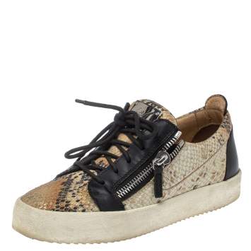 Pre Owned Giuseppe Zanotti Multicolor Snake Embossed Leather May London Double Zip Low Top Platform Sneakers Size 39