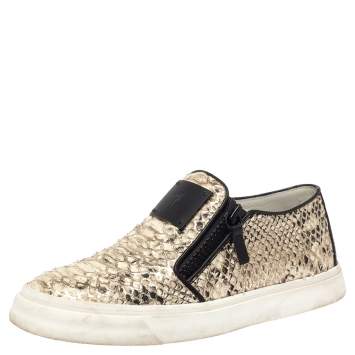 Pre Owned Giuseppe Zanotti Multicolor Python Embossed Leather Devon Slip On Sneakers Size 40
