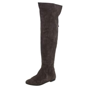 Pre Owned Giuseppe Zanotti Grey Suede  Knee Length  Boots Size 40