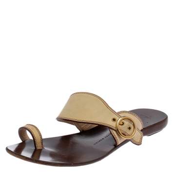 Pre Owned Giuseppe Zanotti Cream Leather Toe Ring Flats Size 37