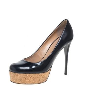 Pre Owned Giuseppe Zanotti Black Patent Leather Cork Platform Pumps Size 37
