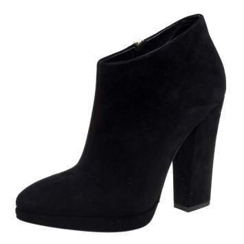 Pre Owned Giuseppe Zanotti Black Suede Block Heel Ankle Boots Size 38.5
