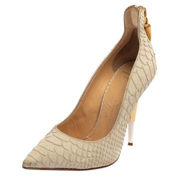 Pre Owned Giuseppe Zanotti White Python Embossed Leather Pumps Size 36