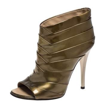 Pre Owned Giuseppe Zanotti Olive Green Patent Leather Ankle Boots Size 36