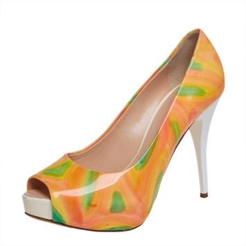 Pre Owned Giuseppe Zanotti Multicolor Patent Leather Platform Peep Toe Pumps Size 36