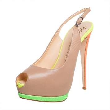 Pre Owned Giuseppe Zanotti Beige Leather Peep Toe Sandals Size 39