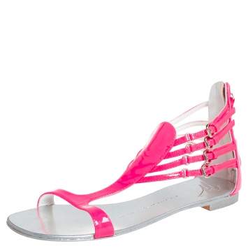 Pre Owned Giuseppe Zanotti Pink Patent Leather  T-strap Flat Sandals Size 36
