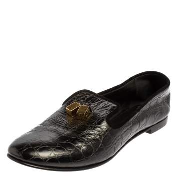 Pre Owned Giuseppe Zanotti Black Croc Embossed Leather Smoking Slippers Size 39