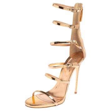 Pre Owned Giuseppe Zanotti Peach Patent Leather Alien Siutta Sandals Size 39.5 