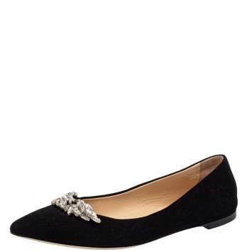 مملوكة مسبقًا Giuseppe Zanotti Black Suede Embellished Ballet  Flats Size 37.5
