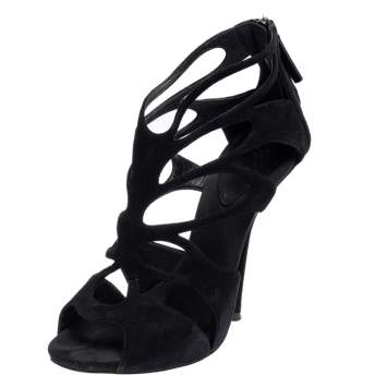Pre Owned Giuseppe Zanotti Black Suede Butterfly Cutout Sandals Size 38