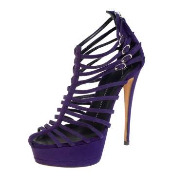 Pre Owned Giuseppe Zanotti Purple Suede Strappy Booties Size 39