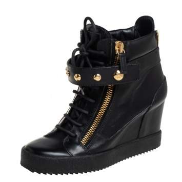 مملوكة مسبقًا Giuseppe Zanotti Black Leather Wedge Sneakers Size 40